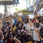 Youth League protesters clashing with police inside Kannur dental college campus after student death