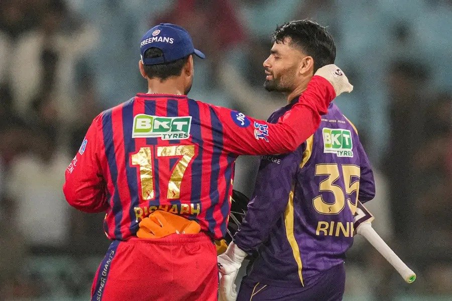 Rinku Singh celebrates after match-winning performance for Kolkata Knight Riders against Lucknow Super Giants