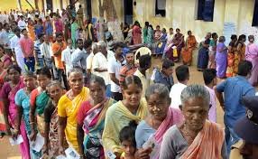 Voters standing in queues at polling booths during Tamil Nadu and West Bengal assembly elections
