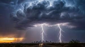 Heavy rainfall and storm clouds over Riyadh city with weather alert issued in Saudi Arabia