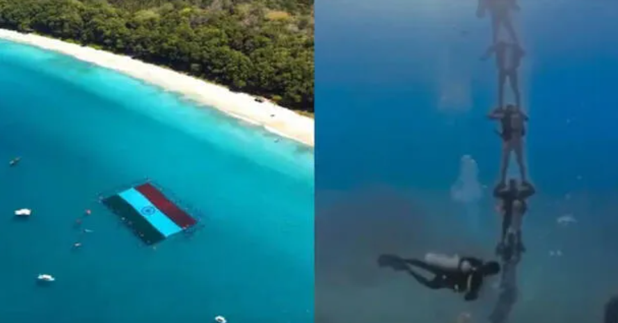 Scuba divers forming underwater human chain near Andaman islands for Guinness World Record attempt