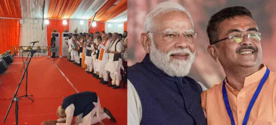 Narendra Modi greeting people during Bengal swearing-in ceremony