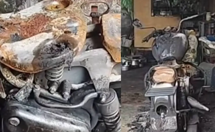 Anchal police attack and burnt bullet bike