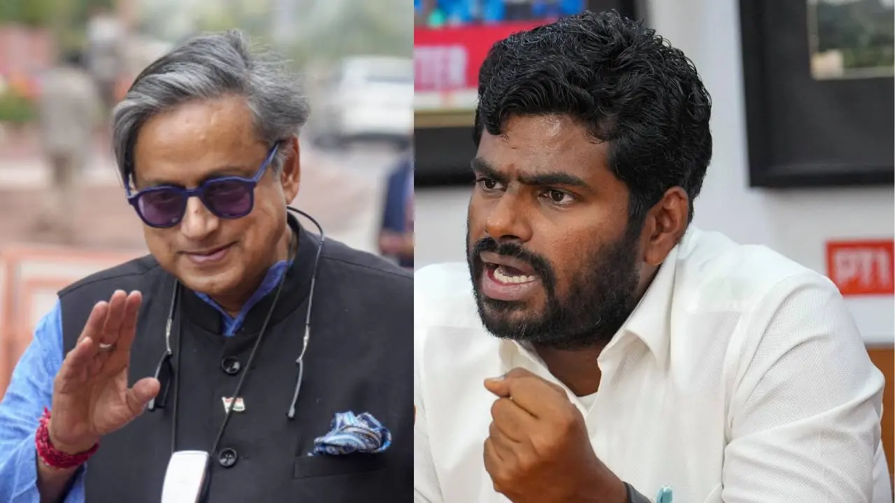 Shashi Tharoor and Annamalai during Stanford discussion