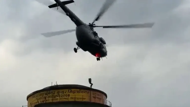IAF helicopter rescuing youths stuck on water tank after reels accident in UP