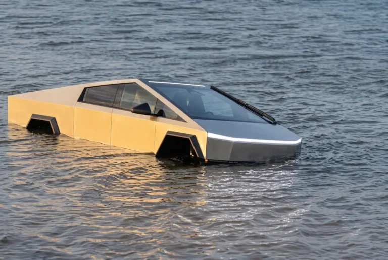 Tesla Cybertruck wade mode test in lake
