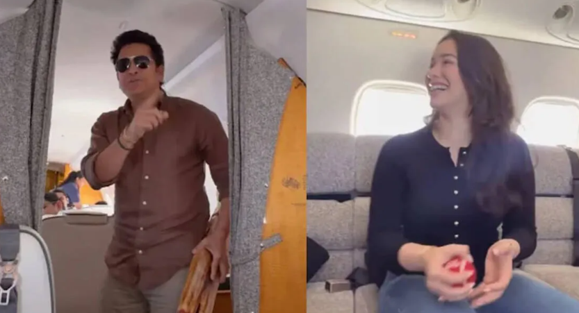 Sachin Air Cricket family match inside Air India cabin with Sara Tendulkar and family