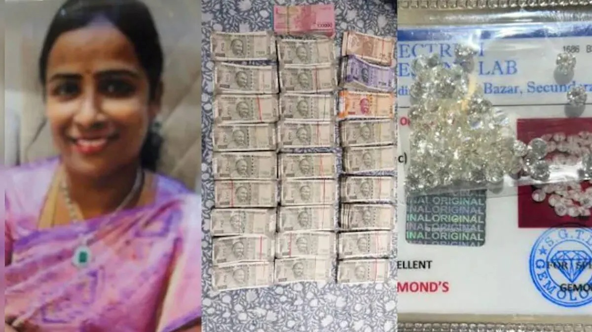 Vigilance Corruption Raid uncovering cash gold and diamonds from suspended tahsildar residence