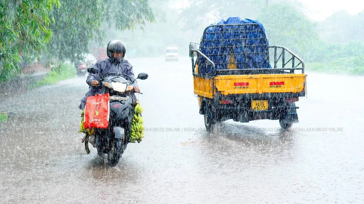 Kerala Rain Alert with heavy monsoon clouds and rainfall across Kerala districts