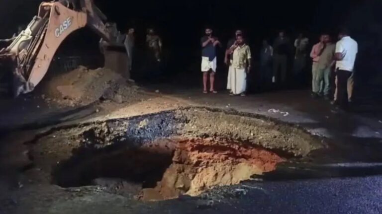 NH66 Road Collapse at Cherthala with massive road crater and safety concerns