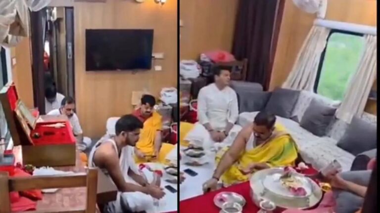 Train Pooja Viral Video inside a privately booked Indian Railways saloon coach